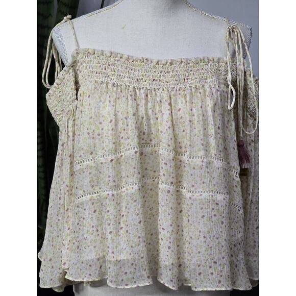 Rebecca Minkoff Casey Off-the-Shoulder Tassel Floral Blouse Size Small Cottage - Picture 6 of 9
